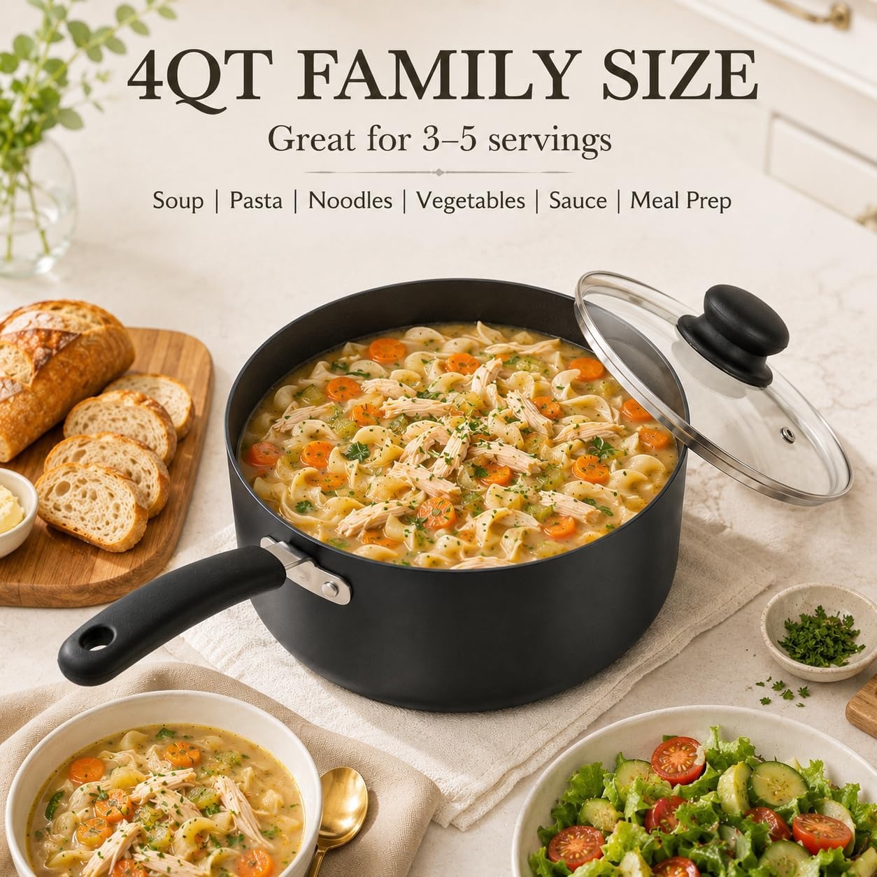 image:imageMICHELANGELO Nonstick Saucepan with Lid Ceramic Sauce Pan Sets Easy to Clean Sauce Pans MultiPurpose Cooking Pots 1QT amp 2QT amp 3QT WhiteBlack