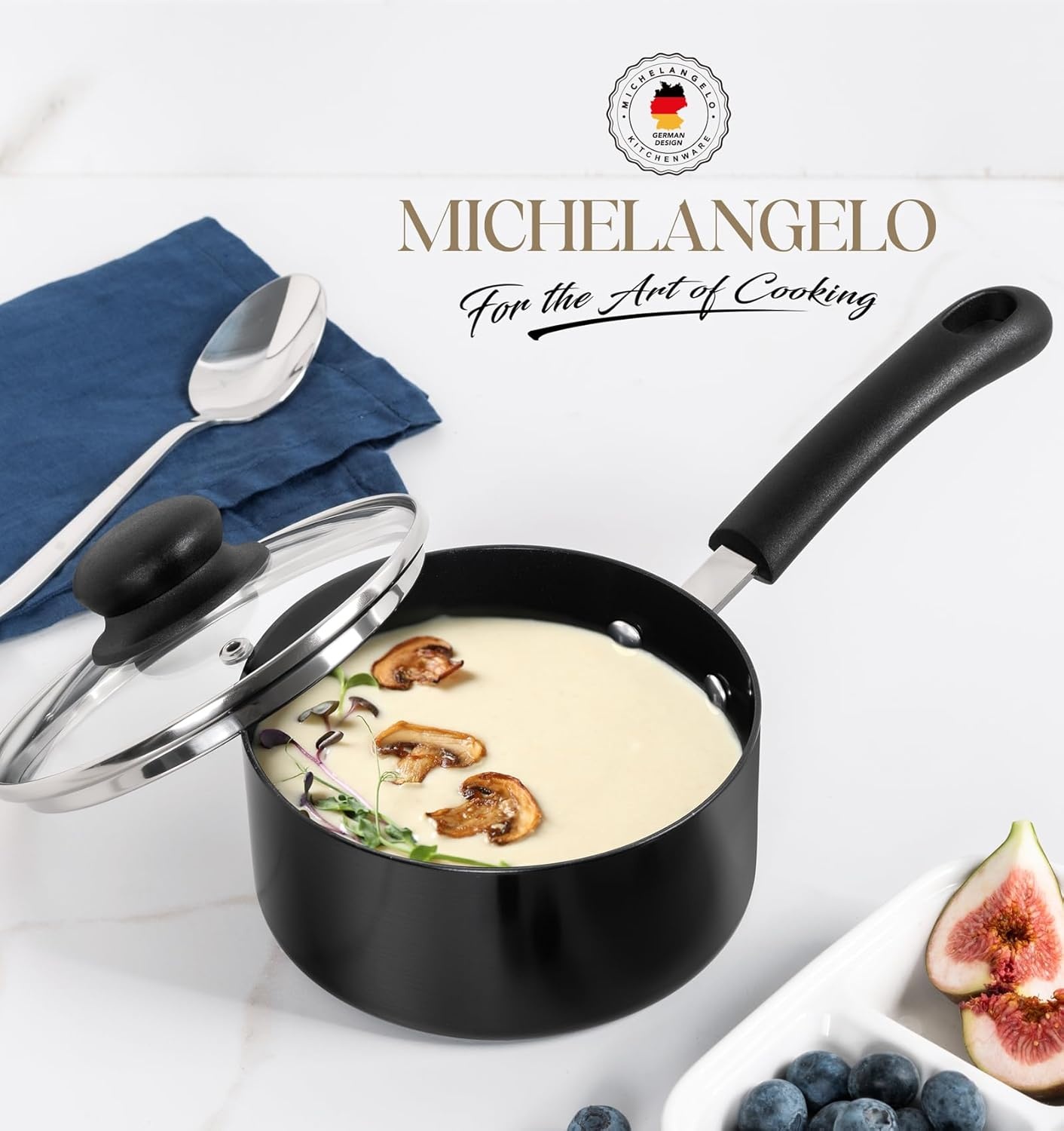 image:imageMICHELANGELO Nonstick Saucepan with Lid Ceramic Sauce Pan Sets Easy to Clean Sauce Pans MultiPurpose Cooking Pots 1QT amp 2QT amp 3QT WhiteBlack