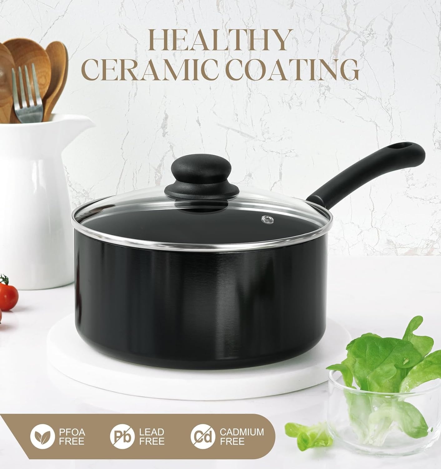 image:imageMICHELANGELO Nonstick Saucepan with Lid Ceramic Sauce Pan Sets Easy to Clean Sauce Pans MultiPurpose Cooking Pots 1QT amp 2QT amp 3QT WhiteBlack