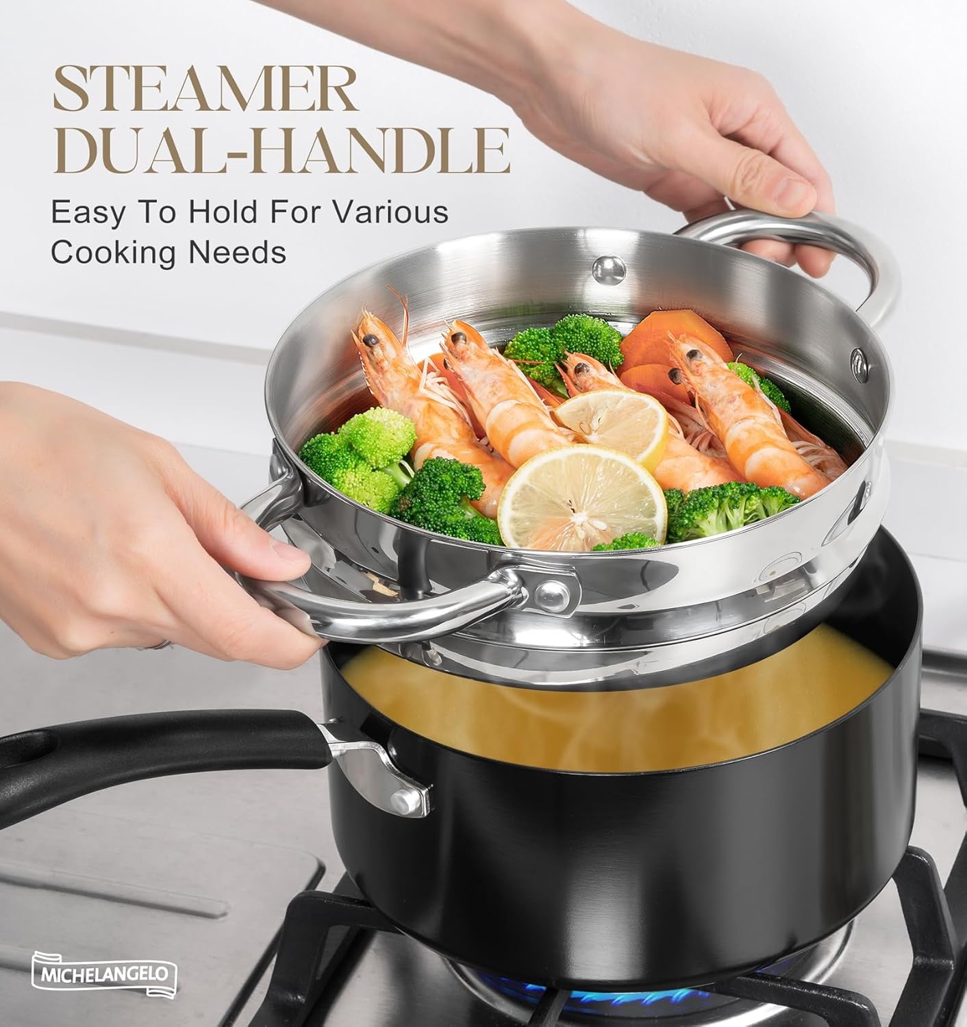 image:imageMICHELANGELO Nonstick Saucepan with Lid Ceramic Sauce Pan Sets Easy to Clean Sauce Pans MultiPurpose Cooking Pots 1QT amp 2QT amp 3QT WhiteSilver