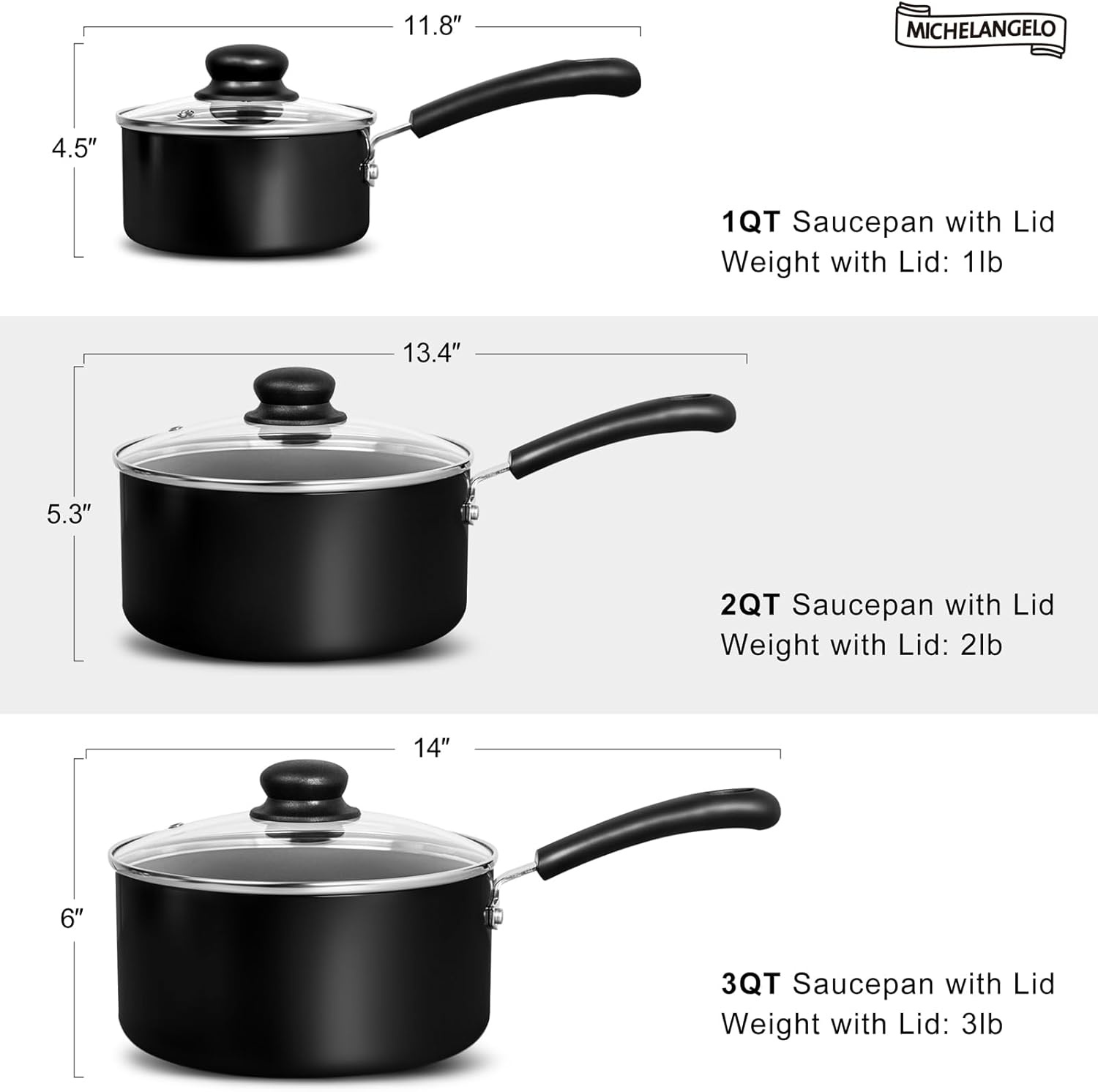 image:imageMICHELANGELO Nonstick Saucepan with Lid Ceramic Sauce Pan Sets Easy to Clean Sauce Pans MultiPurpose Cooking Pots 1QT amp 2QT amp 3QT WhiteSilver