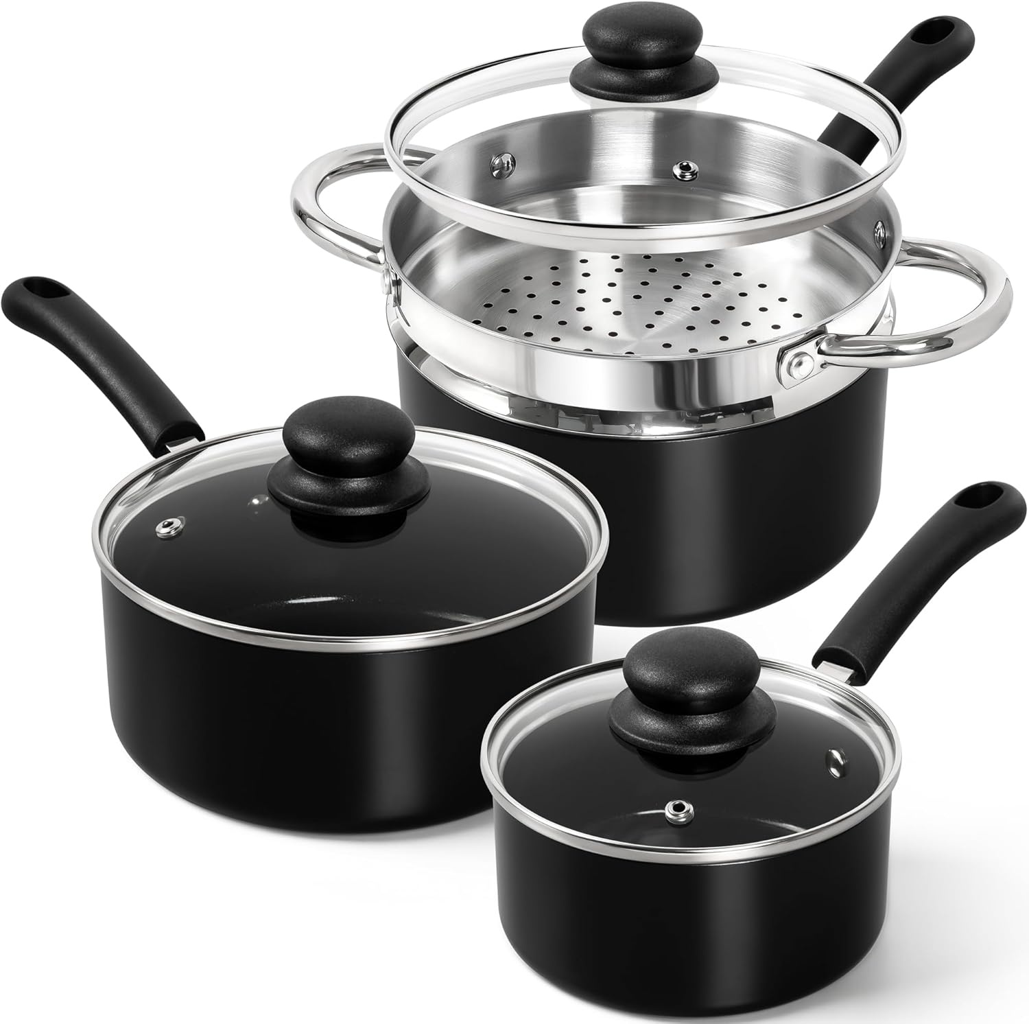 image:imageMICHELANGELO Nonstick Saucepan with Lid Ceramic Sauce Pan Sets Easy to Clean Sauce Pans MultiPurpose Cooking Pots 1QT amp 2QT amp 3QT WhiteSilver