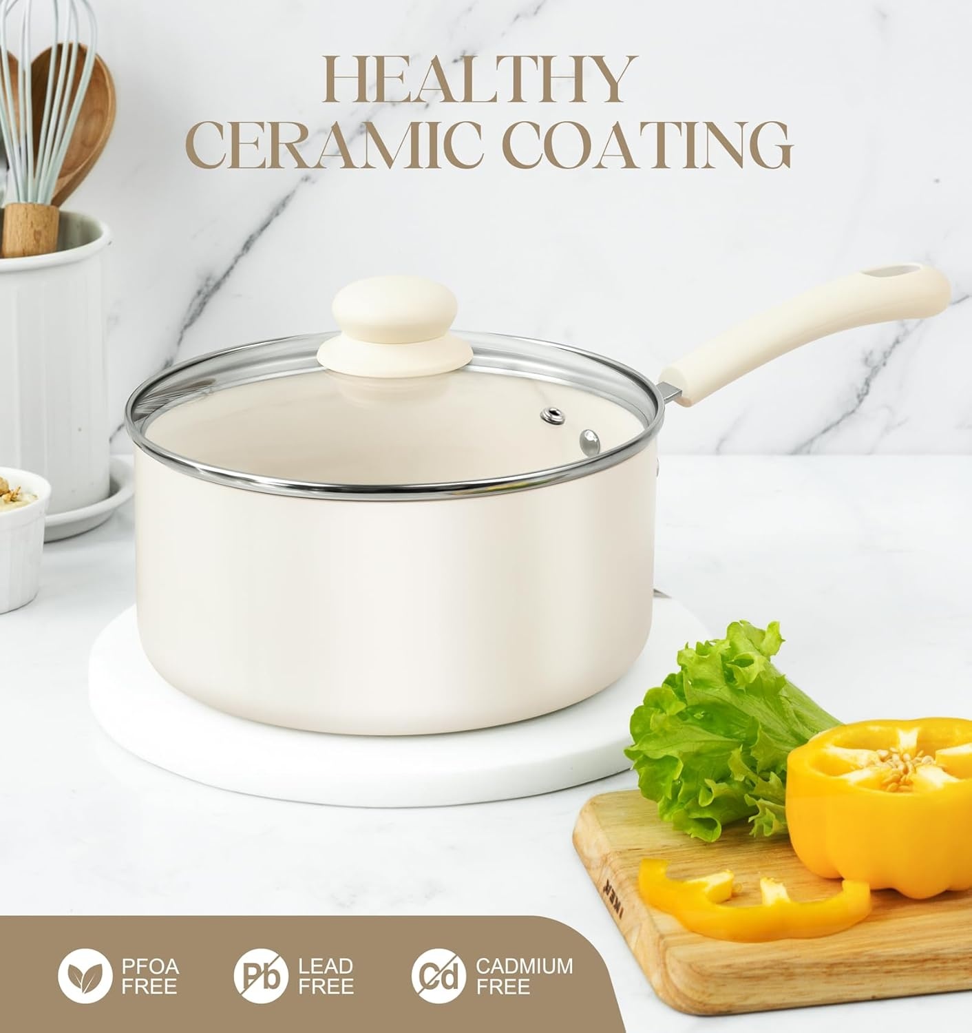 image:imageMICHELANGELO Nonstick Saucepan with Lid Ceramic Sauce Pan Sets Easy to Clean Sauce Pans MultiPurpose Cooking Pots 1QT amp 2QT amp 3QT WhiteWhite