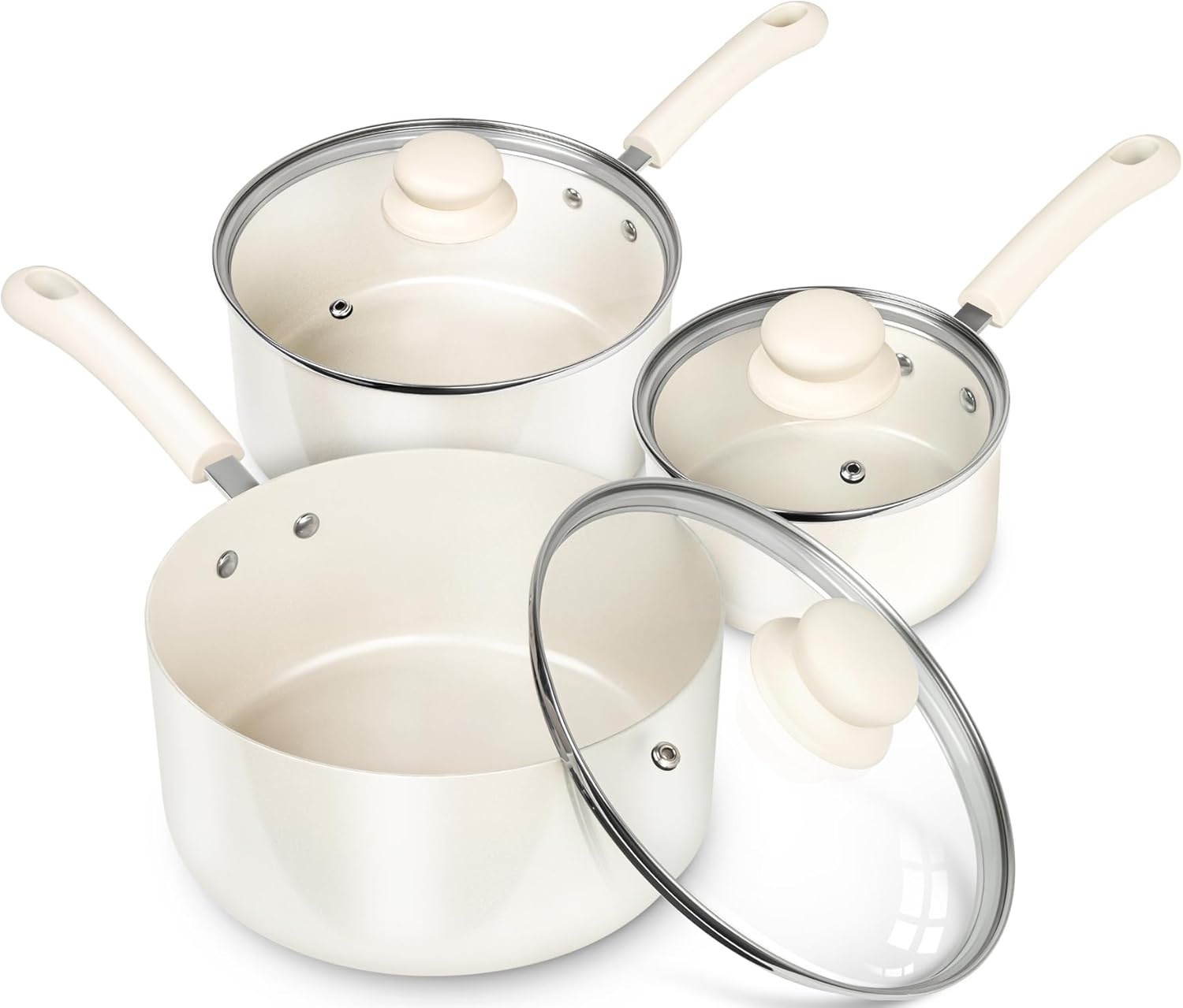 image:imageMICHELANGELO Nonstick Saucepan with Lid Ceramic Sauce Pan Sets Easy to Clean Sauce Pans MultiPurpose Cooking Pots 1QT amp 2QT amp 3QT WhiteWhite