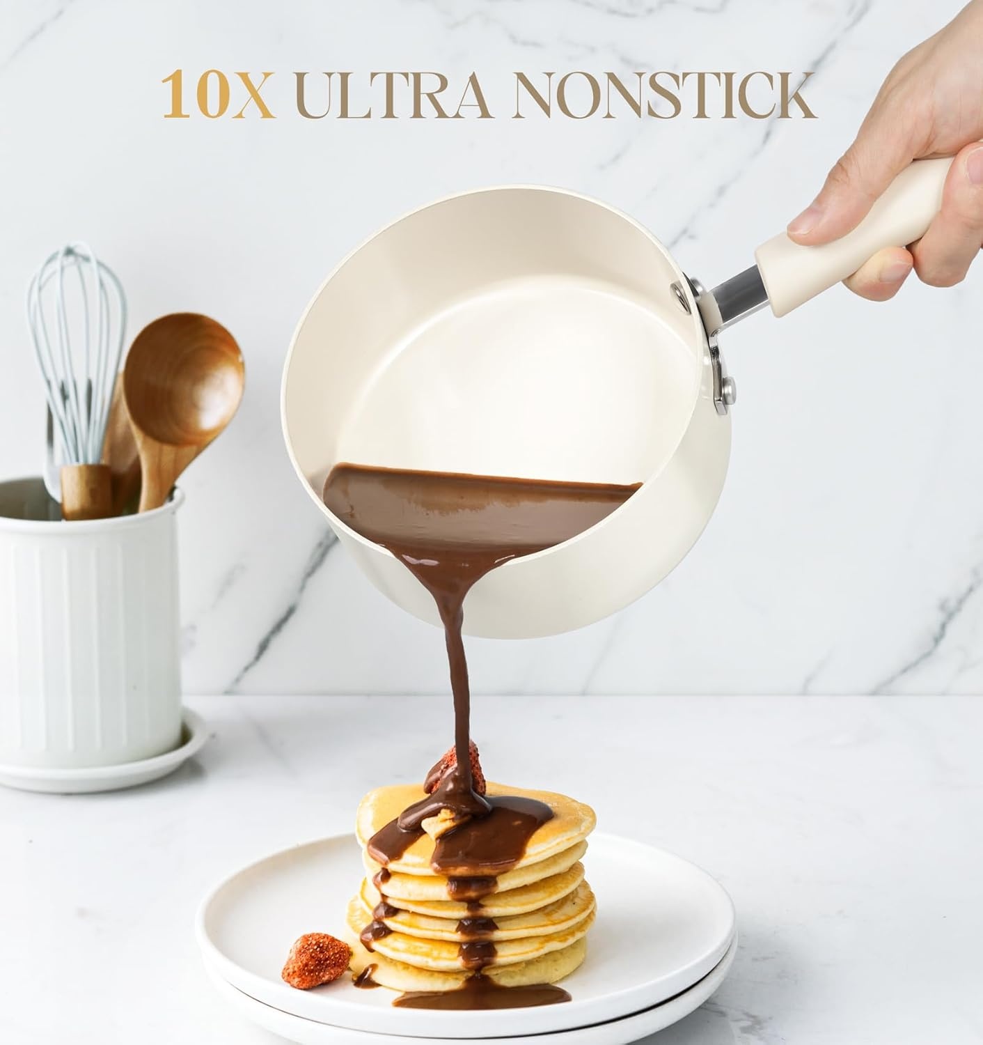 image:imageMICHELANGELO Nonstick Saucepan with Lid Ceramic Sauce Pan Sets Easy to Clean Sauce Pans MultiPurpose Cooking Pots 1QT amp 2QT amp 3QT WhiteWhite