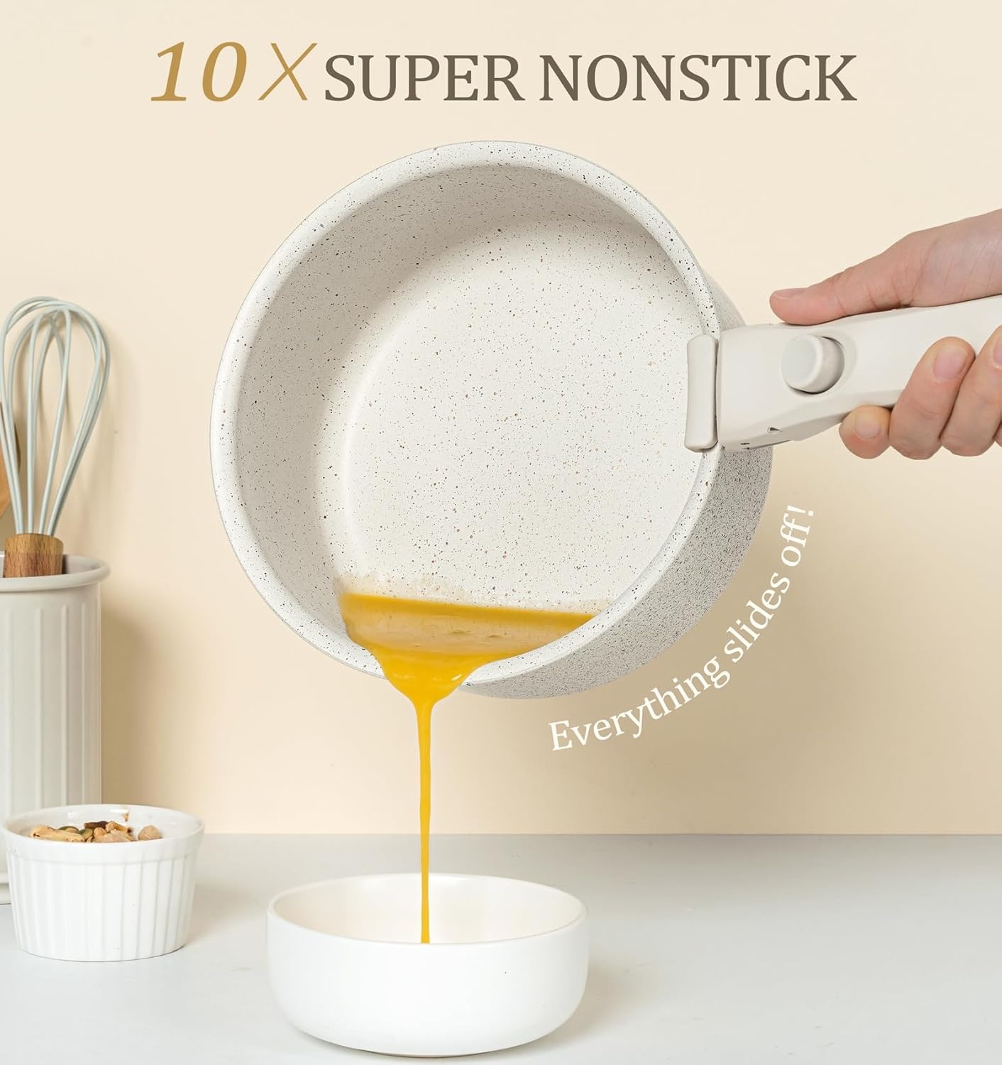 image:imageMICHELANGELO Sauce Pan Set Nonstick 1Qt amp 2 Qt amp 3Qt Pots with Removable Handles Non Toxic Saucepan Set with Detachable Handle Stackable Pot Set for RV Camping Oven Safe 6 Piece