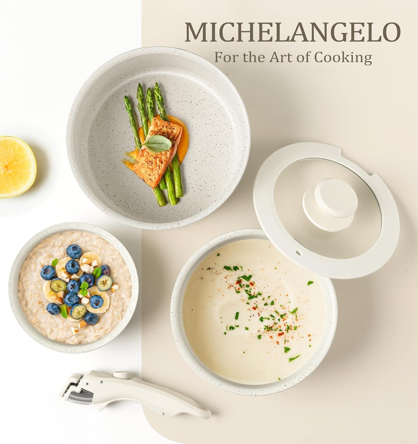 image:imageMICHELANGELO Sauce Pan Set Nonstick 1Qt amp 2 Qt amp 3Qt Pots with Removable Handles Non Toxic Saucepan Set with Detachable Handle Stackable Pot Set for RV Camping Oven Safe 6 Piece