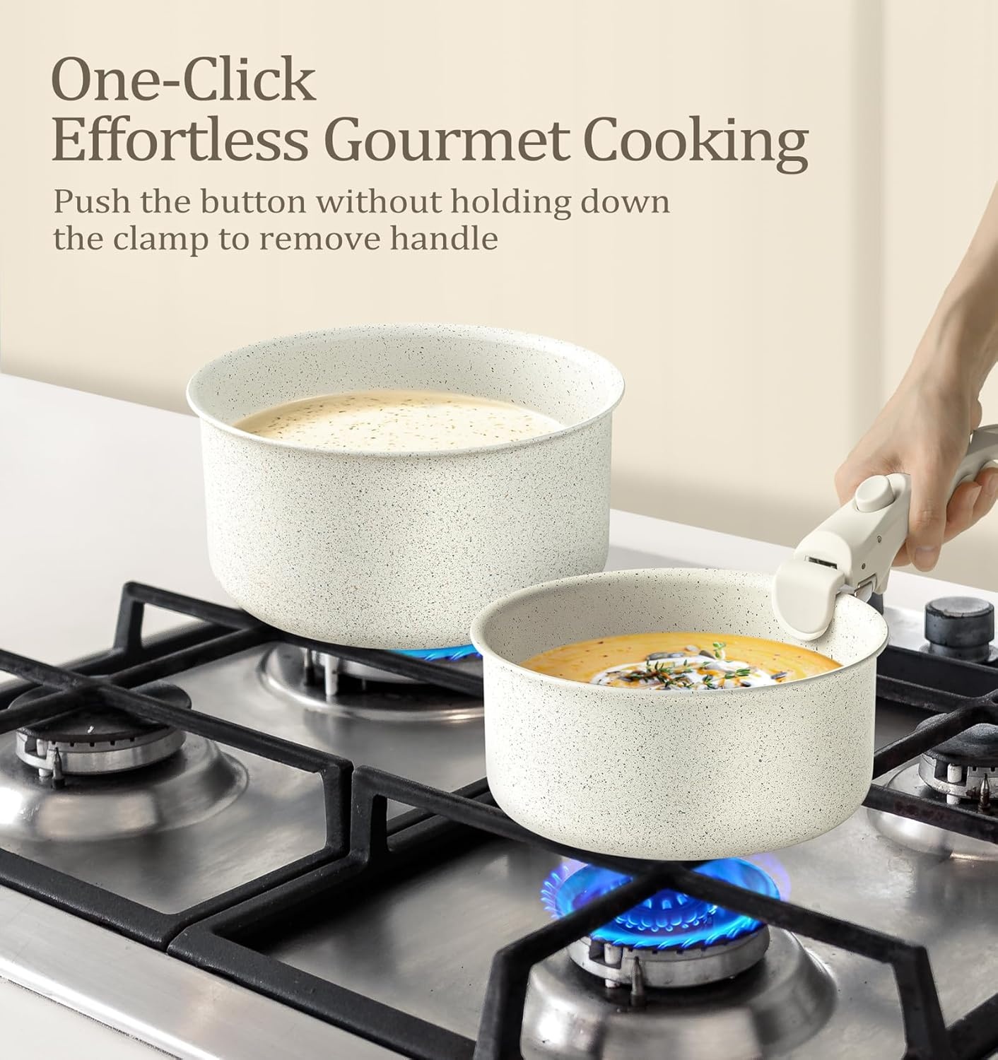 image:imageMICHELANGELO Sauce Pan Set Nonstick 1Qt amp 2 Qt amp 3Qt Pots with Removable Handles Non Toxic Saucepan Set with Detachable Handle Stackable Pot Set for RV Camping Oven Safe 6 Piece