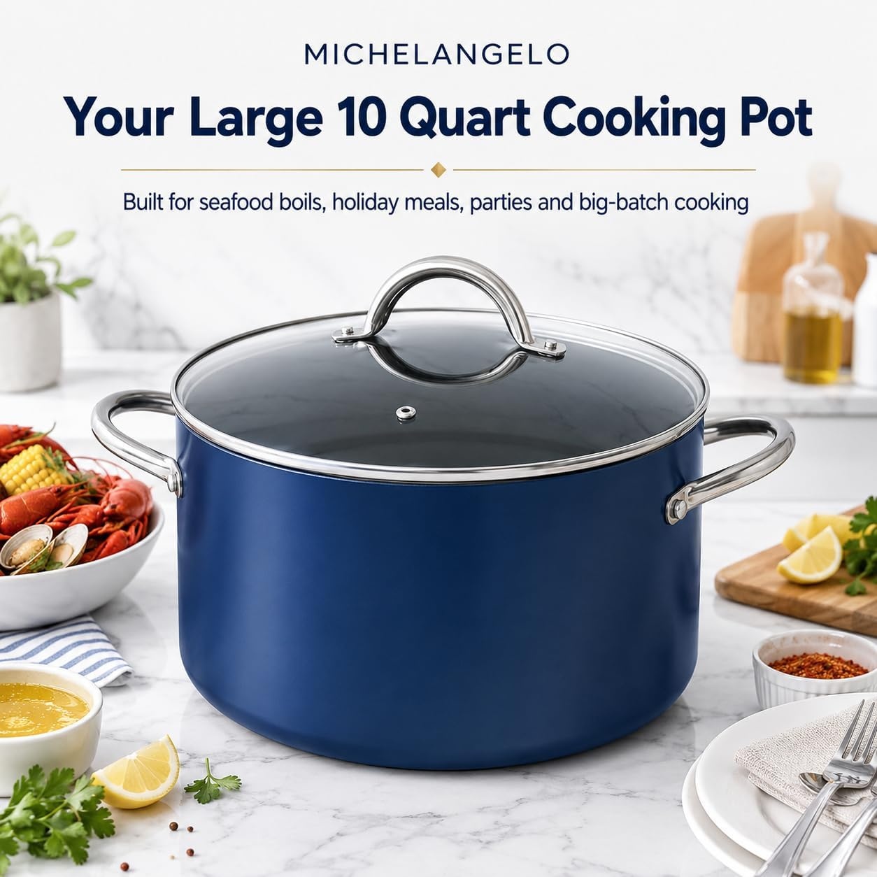 image:imageMICHELANGELO Stock Pot with Lid Nonstick Cooking Pot 6 Quart Soup Pot with Lid Non Stick Pots with Stainless Steel Handle Induction Compatible BlackBlue