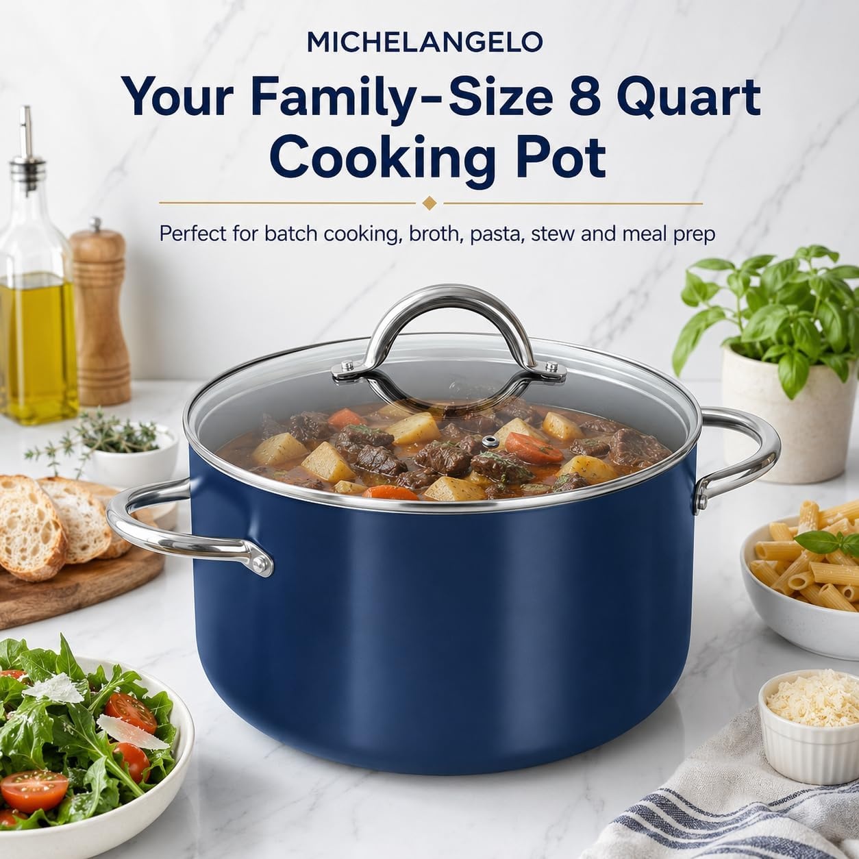 image:imageMICHELANGELO Stock Pot with Lid Nonstick Cooking Pot 6 Quart Soup Pot with Lid Non Stick Pots with Stainless Steel Handle Induction Compatible BlackBlue