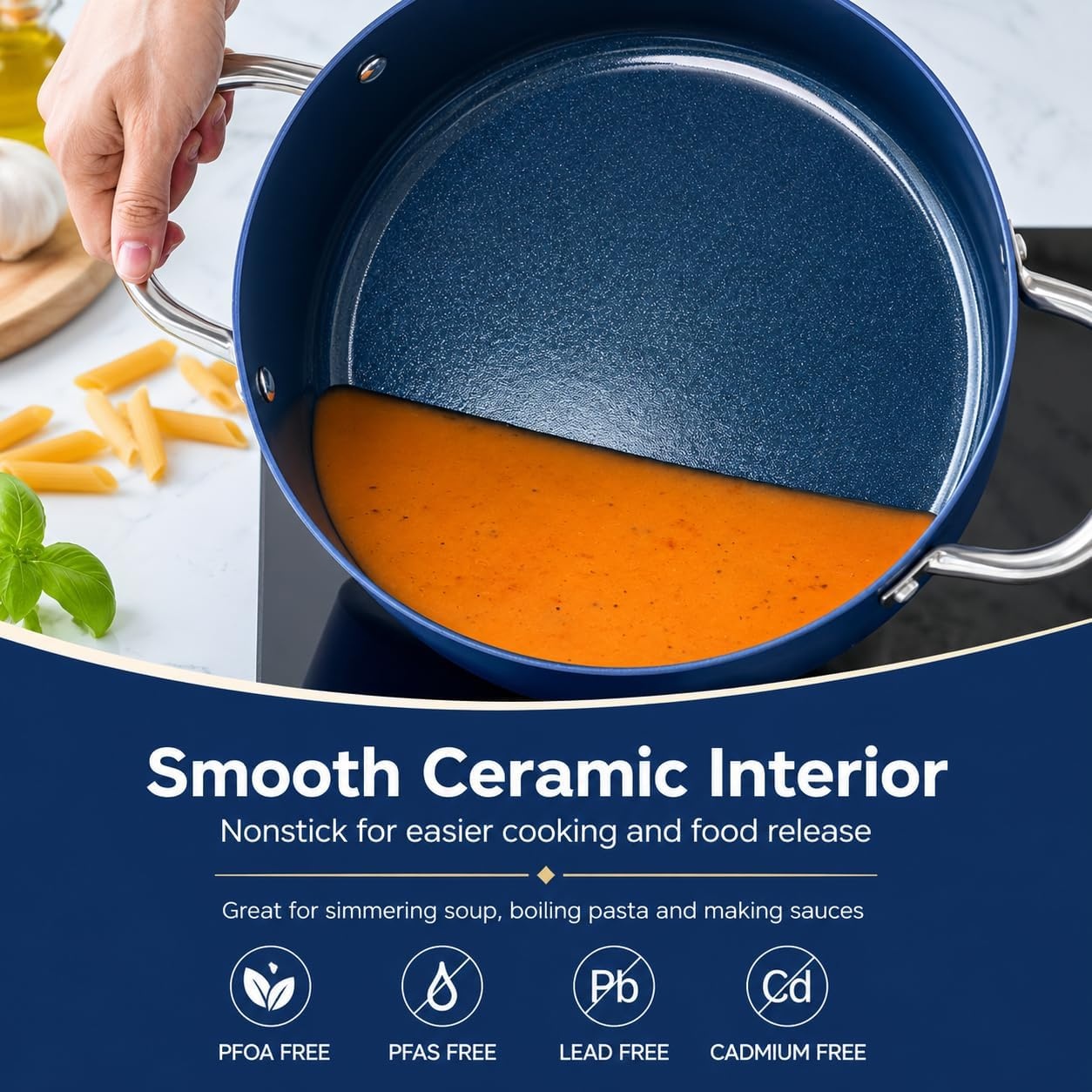 image:imageMICHELANGELO Stock Pot with Lid Nonstick Cooking Pot 6 Quart Soup Pot with Lid Non Stick Pots with Stainless Steel Handle Induction Compatible BlackBlue