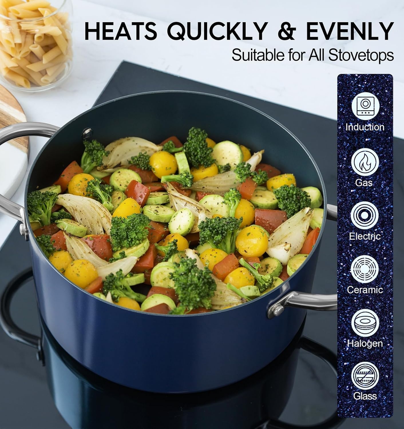 image:imageMICHELANGELO Stock Pot with Lid Nonstick Cooking Pot 6 Quart Soup Pot with Lid Non Stick Pots with Stainless Steel Handle Induction Compatible BlackBlue