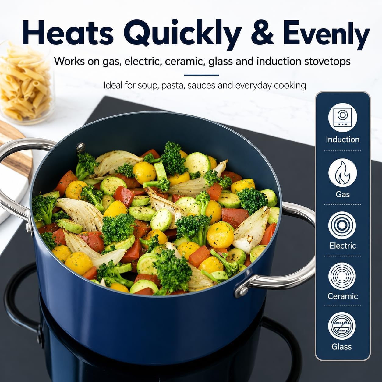 image:imageMICHELANGELO Stock Pot with Lid Nonstick Cooking Pot 6 Quart Soup Pot with Lid Non Stick Pots with Stainless Steel Handle Induction Compatible BlackBlue