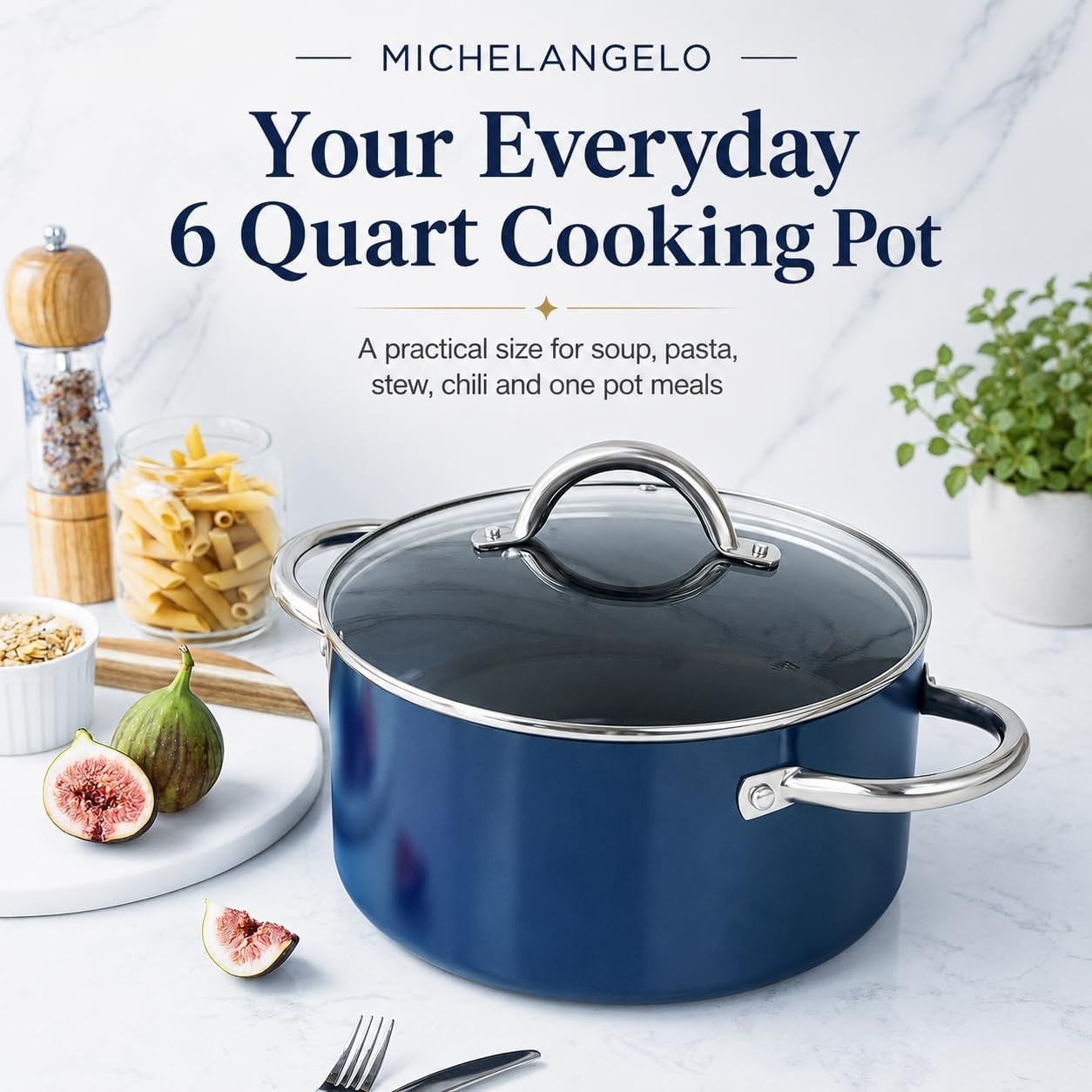 image:imageMICHELANGELO Stock Pot with Lid Nonstick Cooking Pot 6 Quart Soup Pot with Lid Non Stick Pots with Stainless Steel Handle Induction Compatible BlackBlue