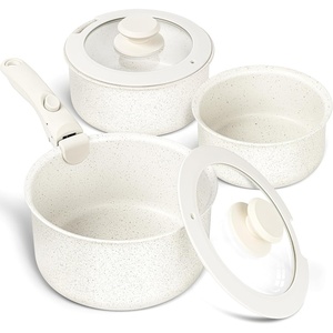 image:imageMICHELANGELO Sauce Pan Set Nonstick 1Qt amp 2 Qt amp 3Qt Pots with Removable Handles Non Toxic Saucepan Set with Detachable Handle Stackable Pot Set for RV Camping Oven Safe  6 Piece