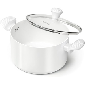 image:imageMICHELANGELO Stock Pot with Lid 6 Quart Soup Pot with Lid Nonstick Ceramic Cooking Pot with StayCool Handle Induction Compatible  6QT BlackWhite