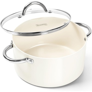 image:imageMICHELANGELO Stock Pot with Lid Nonstick Cooking Pot 6 Quart Soup Pot with Lid Non Stick Pots with Stainless Steel Handle Induction Compatible BlackCream