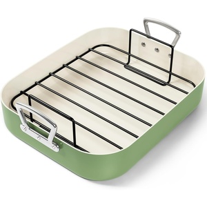 image:imageMICHELANGELO Nonstick Ceramic Roasting Pan with Rack Turkey Roasting Pan with Ceramic Coating Turkey Roaster Pan with Stainless Steel Rack 15 Inch x 13 Inch  GreenGreen