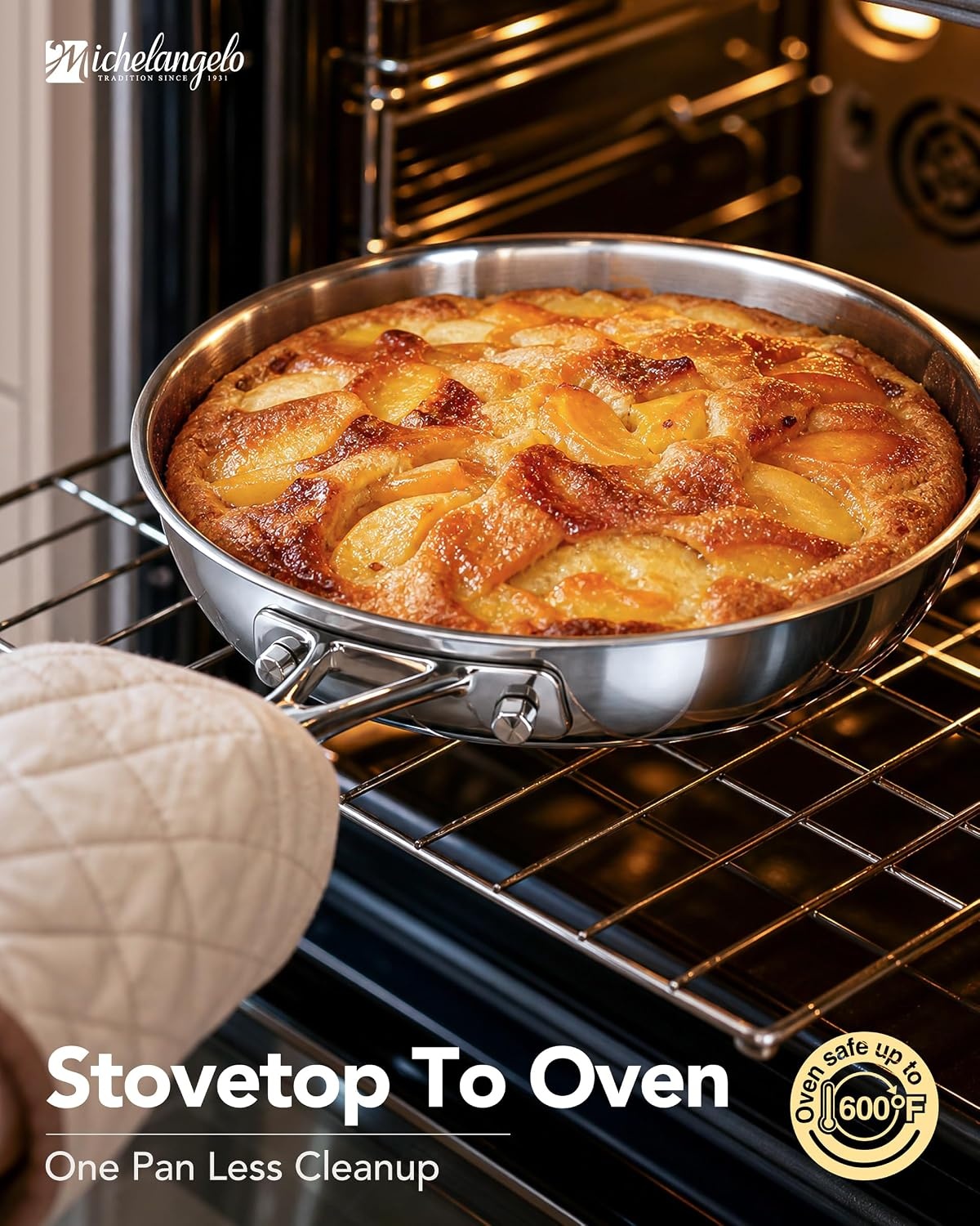 image:imageMICHELANGELO Fully Clad TriPly Stainless Steel Frying Pan Set 89511 1810 Stainless Steel Skillets RivetFree Interior Induction Ready Oven Safe 600F PTFE amp PFOA Free Dishwasher Safe8Inch