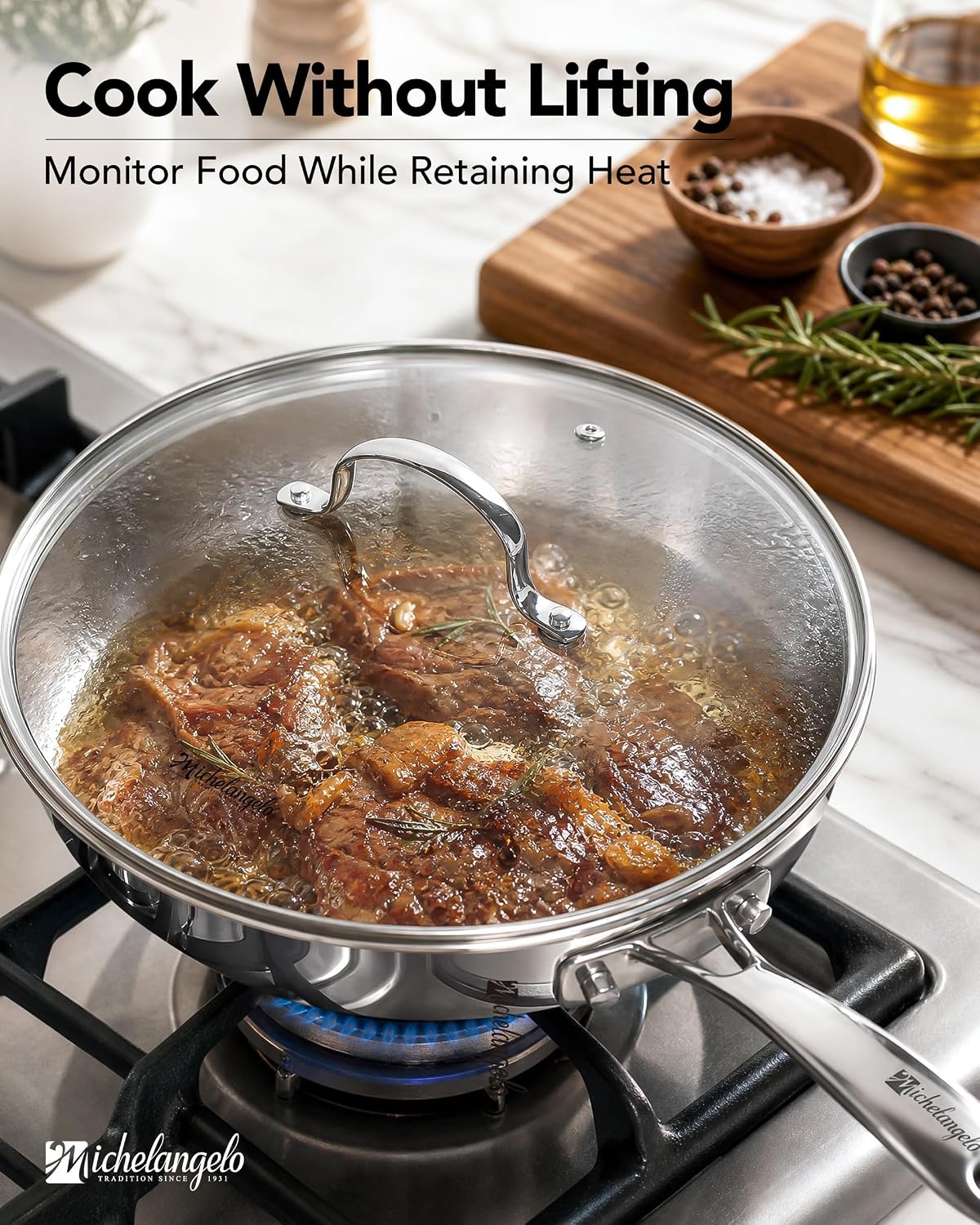 image:imageMICHELANGELO Fully Clad TriPly Stainless Steel Frying Pan Set 89511 1810 Stainless Steel Skillets RivetFree Interior Induction Ready Oven Safe 600F PTFE amp PFOA Free Dishwasher Safe89511Inch