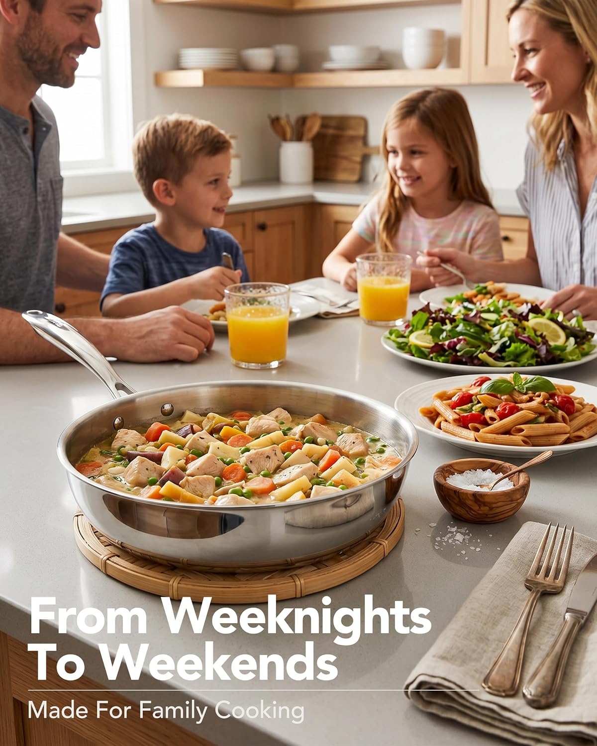 image:imageMICHELANGELO Fully Clad TriPly Stainless Steel Frying Pan Set 89511 1810 Stainless Steel Skillets RivetFree Interior Induction Ready Oven Safe 600F PTFE amp PFOA Free Dishwasher Safe12Inch wLid
