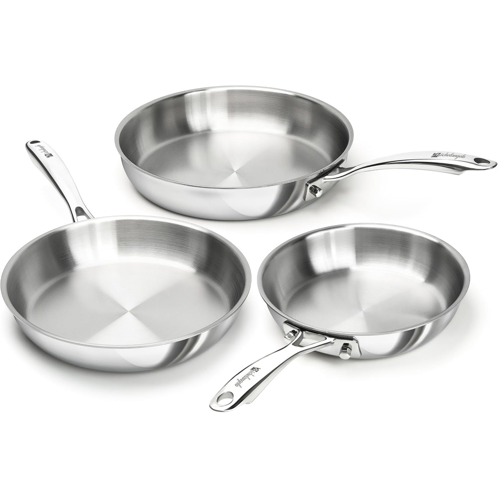 image:imageMICHELANGELO Fully Clad TriPly Stainless Steel Frying Pan Set 89511 1810 Stainless Steel Skillets RivetFree Interior Induction Ready Oven Safe 600F PTFE amp PFOA Free Dishwasher Safe89511Inch
