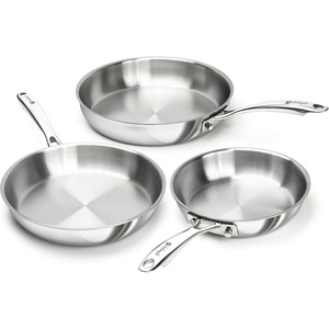image:imageMICHELANGELO Fully Clad TriPly Stainless Steel Frying Pan Set 89511  1810 Stainless Steel Skillets RivetFree Interior Induction Ready Oven Safe 600F PTFE amp PFOA Free Dishwasher Safe89511Inch