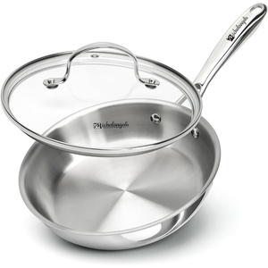 image:imageMICHELANGELO Fully Clad TriPly Stainless Steel Frying Pan Set 89511  1810 Stainless Steel Skillets RivetFree Interior Induction Ready Oven Safe 600F PTFE amp PFOA Free Dishwasher Safe8Inch wLid