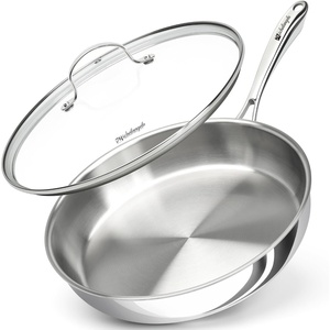 image:imageMICHELANGELO Fully Clad TriPly Stainless Steel Frying Pan Set 89511  1810 Stainless Steel Skillets RivetFree Interior Induction Ready Oven Safe 600F PTFE amp PFOA Free Dishwasher Safe12Inch wLid