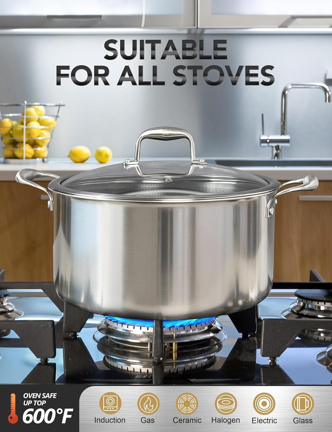 image:imageMICHELANGELO Triply Stainless Steel Stock Pot Heavy Duty Stockpot with Lid Nonstick Cooking Pot with Honeycomb Interior Induction Ready 10 Quart10Quart