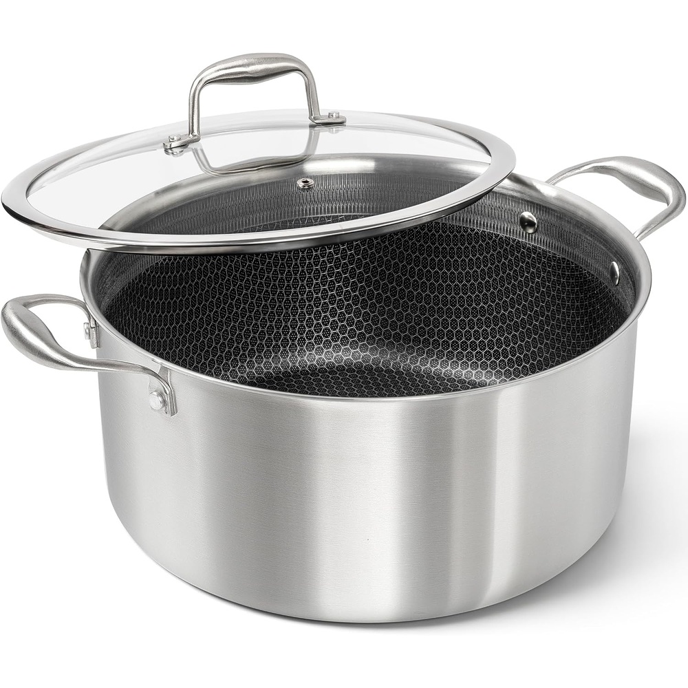 image:imageMICHELANGELO Triply Stainless Steel Stock Pot Heavy Duty Stockpot with Lid Nonstick Cooking Pot with Honeycomb Interior Induction Ready 10 Quart10Quart