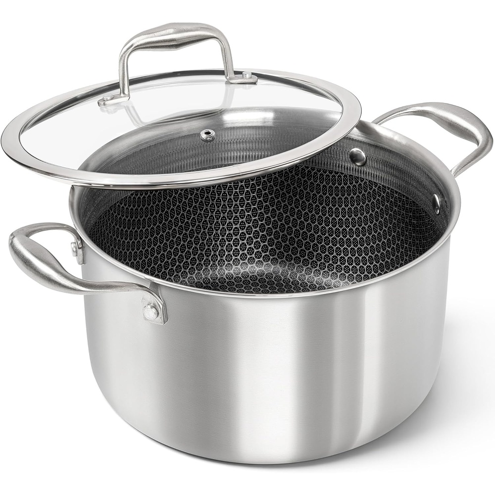 image:imageMICHELANGELO Triply Stainless Steel Stock Pot Heavy Duty Stockpot with Lid Nonstick Cooking Pot with Honeycomb Interior Induction Ready 10 Quart6Quart