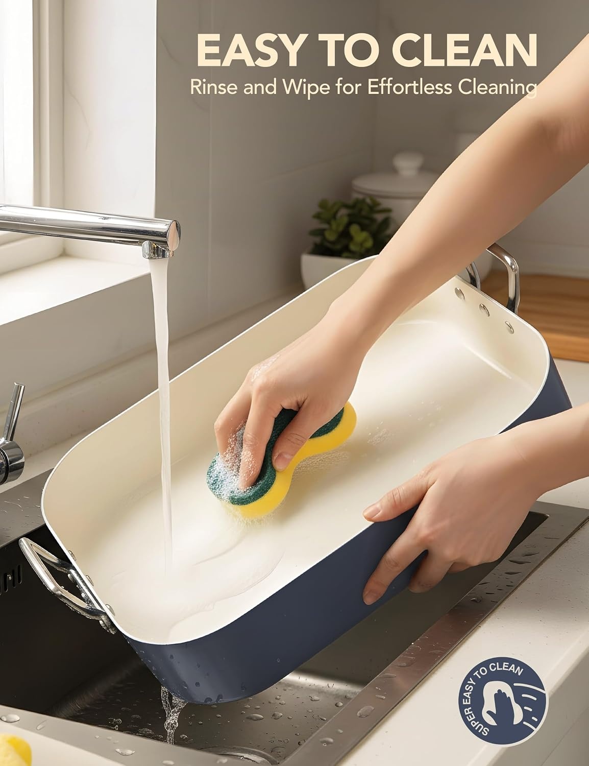 image:imageMICHELANGELO Ceramic Roasting Pan with Rack Turkey Roasting Pan with Nonstick Ceramic Coating Deep Turkey Roaster Pan 15 Inch x 13 Inch Haze BlueHaze Blue