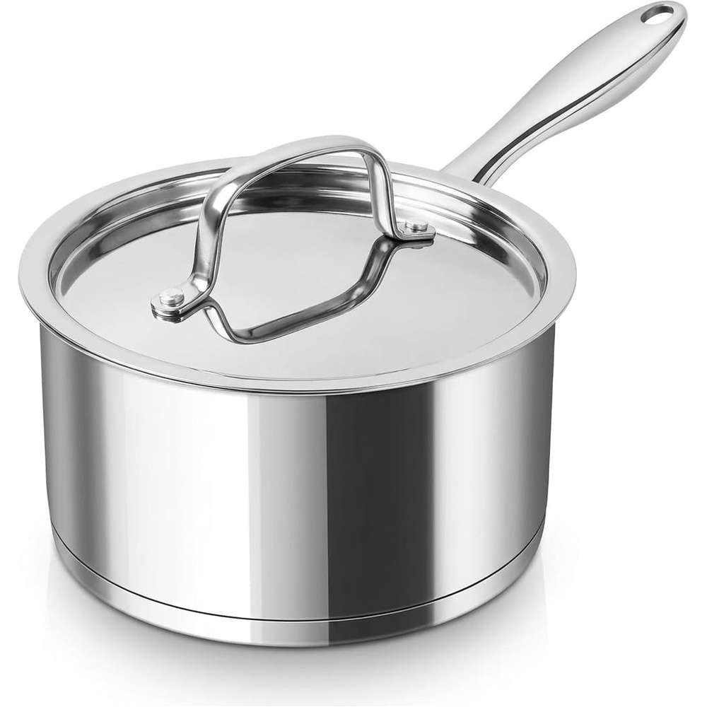 image:imageMICHELANGELO 4 Quart Stainless Steel Saucepan with Lid Classic TriPly Bottom Small Stockpot Deep Cooking Sauce Pan Nonstick Performance Dishwasher amp Oven Safe Induction Ready